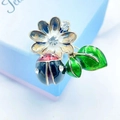 Ladybug and floral enamel brooch with green leaf and sparkling crystals on jewelry box - Exquisite Flower Insect Enamel Brooch