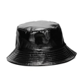 Sombrero de pescador en cuero PU negro brillante con acabado reflectante y ala cosida - Negro