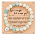Handmade 8mm blue zebra stone bead friendship bracelet with a compass charm on card - Amazonite Compass With Card