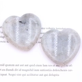 Polished 40mm labradorite heart stones with iridescent gray and black spotted texture - Labradorite