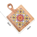 Wooden ceramic coaster with handle and colorful vintage pattern tile in 20x14cm size - Acacia Wood Style 4