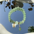 Exquisite green beaded bracelet with white butterfly charm and gold accents on mirror - S048-white Butterfly Donglin Jade Beaded Bracelet #sz346