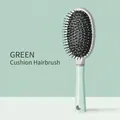 Mint green massage hairbrush with soft cushion and anti-scratch bristles for styling - Glossy Oval Cushion Brush Green