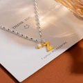 S925 silver beaded bracelet with gold letter Z pendant and a sparkling zircon stone - Silver Letter Z