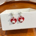 Christmas heart drop earrings with white snowflake and polar bear in red finish - E5741-7 Heart Snowflake Bear