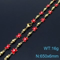 Golden necklace featuring red star beads and round gold beads with lobster clasp - Red Butterfly Style (KN233698-Z)