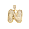 Detailed view of 18K gold plated letter N pendant with pavé set zircon crystals - Letter N