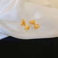 Elegant gold koi fish stud earrings on white silk fabric, minimalist animal jewelry - Goldfish Shape (HE19491) / Gold