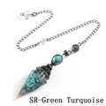 Copper wire wrapped green turquoise crystal pendulum with vintage silver chain - Green Turquoise Ancient Silver