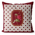 Deep red and beige geometric plaid pillowcase with vintage rose pattern and Luck with you text - 45*45cm (No Insert) / Diamond Pattern Red Rose (CRD61-5)