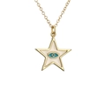 Collier étoile doré minimaliste avec pendentif œil bleu sur fond en émail blanc pur - Œil Bleu en Émail Étoile / Or