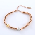 Pulsera tricolor de acero inoxidable con cuentas pulidas y mate y cadena de extensión - Oro rosa