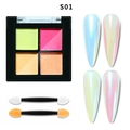 4-kleuren aurora nagelpoeder set S01 met spiegeleffect en bijbehorende applicatieborstels - Fluorescerend Geel/Roze Roze/Lichtgoud/Koraaloranje (S01)