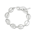 Polished silver stainless steel coffee bean chain bracelet with lobster clasp and extender - Steel Color 11mm Bracelet