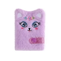 Detail of purple plush unicorn notebook with floral embroidery and glitter snap buckle - Purple Cat
