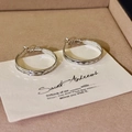 Chic silver round hoop earrings with quilted texture on a beige display tray - 38# Silver (925 Sterling Silver Earring Post) / 4cm