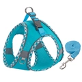 Breathable blue mesh dog harness with matching leash and reflective strip safety gear - Bright Blue with Lattice Trim