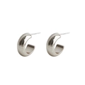 Pair of thick silver C-shaped metal hoop earrings with a high-polish finish on white background - Silver C-Shaped Hoop Earrings (Silver Earring Post)