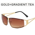 Gafas de sol cuadradas Y2K con patillas doradas y lentes de té degradado - Montura Dorada Doble Té