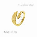 Golden vintage angel and devil wing stainless steel open ring with 18mm inner diameter - Gold