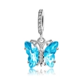 Sterling silver butterfly charm with faceted blue crystal wings and sparkling cz accents - Blue