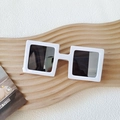 Fashionable square sunglasses with thick white plastic frame and dark lenses - White