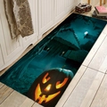 Detailed Halloween runner rug with glowing jack-o-lantern and witch silhouette on floor - 40x60cm / Pumpkin House Silhouette