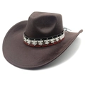 Detail von Cowboyhut aus Wildlederimitat mit Metallsternen und dreifarbigem Lederband - M (56-58cm) / Gestreiftes Kaffee