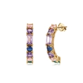 Elegant 925 sterling silver gold-plated C-shape earrings with colorful gemstones - 30起订-EQE114-14K-Gold Colorful C-Shape