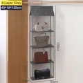 Gray 4-tier hanging closet organizer for handbags with mesh fabric and metal hooks - 4 Layers / Gray
