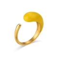 Adjustable golden stainless steel open ring with bright yellow teardrop glaze finish - Yellow