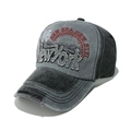 Detail of vintage washed baseball cap with New York patch and worn-out brim effects - M (56-60cm) / Grey/Black Patchwork