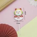 Christmas snowman cake topper with red cape and yellow earmuffs on a plastic stick - #6016 Snowman with Antler Headphones