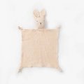 Beige cotton gauze baby security blanket with a cute bunny head and knotted corners - Khaki Rabbit