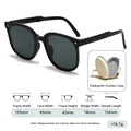 Foldable black children's sunglasses with dark grey lenses and portable air cushion case - Black Frame Black Grey Lens + Box