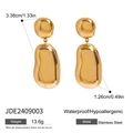 Pendientes de gota en acero inoxidable pulido, diseño impermeable e hipoalergénico moderno - Estilo Frijol Dorado Aerodinámico (JDE2409003)