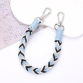 Detailed weave of light blue and black braided strap with silver metal spring clasps - 12mm Width / Blue Black White