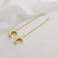Elegant 18K gold-plated crescent moon earrings with long chains on white silk background - Ancient Large Moon / 59mm