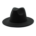 Primer plano detallado de un sombrero fedora clásico de lana negra con corona de pellizco - Negro / M (56-58cm)