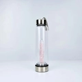 Crystal energy water bottle with pink quartz column and durable metallic lid - Rose Quartz
