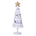 Figurine de sapin de Noël en feutre blanc avec broderie et base en bois décorative - Blanc