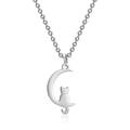 Collar minimalista de acero inoxidable con colgante de gato y luna en plata - Color Acero