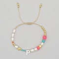 Handmade beaded bracelet with letter P, baroque pearls, and gold-plated heart charms - Letter P Style (ZZ-B24061901P-F)