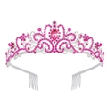 Corona da sposa argentata con cristalli rosa e pettini per capelli per uno styling sicuro - Base Argento Strass Rosso Rosa