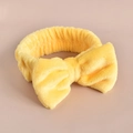 Soft yellow plush headband with bowknot design for skincare and makeup routines - Yellow Bow Hairband (105#)