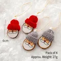 Set di 4 ciondoli natalizi in legno con viso di Babbo Natale e mini cappelli, 6cm - Babbo Natale (Set di 4)
