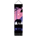 Dettaglio di arazzo con silhouette di elefanti e foresta su sfondo tramonto viola - 32.5x130cm / Stile-3