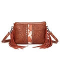 Bohemian brown PU leather crossbody bag with cow print detail and long tassels - Chocolate