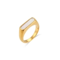 18K gold plated stainless steel ring featuring a sleek rectangular white shell inlay - US 6 / White Long Shell Style (R4398)