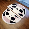 Set of two semi-circular panda pattern bathroom mats with soft plush texture - Pink Panda